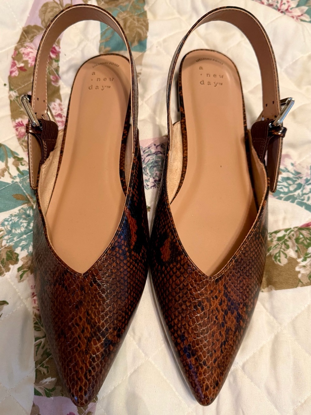 a new day Brown Snakeskin Pointed Slingback Wedges